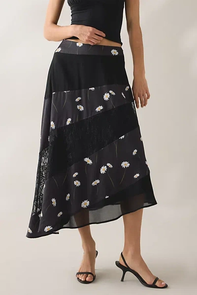 Jacquie The Label Gabriela Spliced Asymmetric High-low Midi Skirt In Black, Women's At Urban Outfitters
