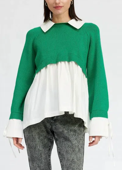 Jacquie The Label Hailley Mixed Media Top In Kale Green In Multi