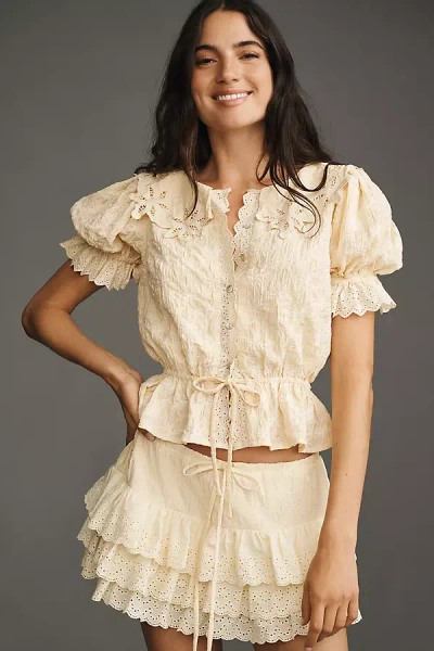Jacquie The Label Janice Puff-sleeve Ruffled Blouse In Neutral
