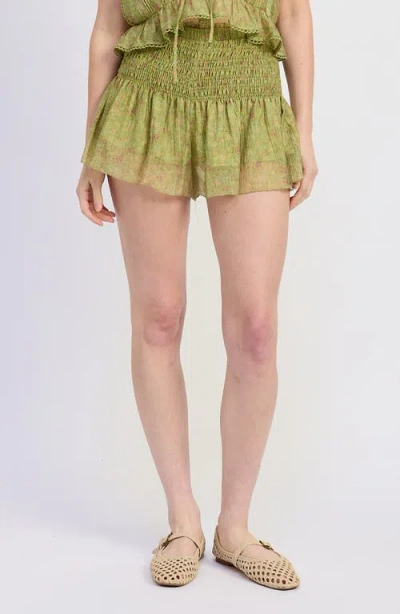Jacquie The Label Jenny Smocked Shorts In Green