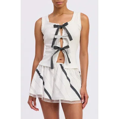 Jacquie The Label June Tie Front Crop Cotton Pointelle Tank In White