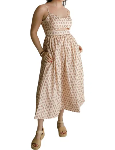 Jacquie The Label Keyhole Midi Dress In Natural Multi In Pink
