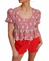 Jacquie The Label Let's Grab Lunch Gingham Puff Sleeve Cropped Top In Red In Red