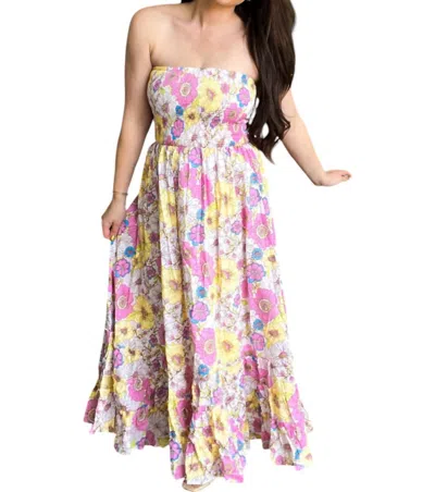 Jacquie The Label London Floral Smocked Tube Midi Dress In Multi Color