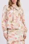 Jacquie The Label Mackenzie Balloon Sleeve Satin Button-up Shirt In Multi