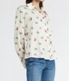Jacquie The Label Maeve Bow Print Buttoned Shirt In Ivory Ribbon In Multi