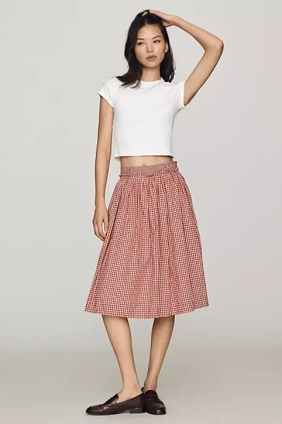 Jacquie The Label Maggie 100% Cotton Midi Skirt In Red