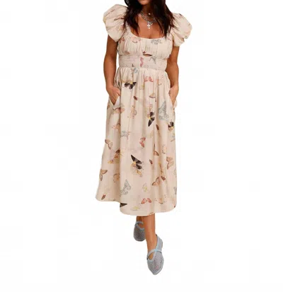 Jacquie The Label Mariposa Puff Sleeve Midi Dress In Beige In Neutral