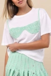 Jacquie The Label Bondi Smocked Graphic Bikini Top Shirt In White