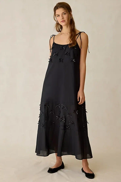 Jacquie The Label Phoenix Bow Detail Eyelet Trapeze Maxi Dress In Black, Women's At Urban Outfitters