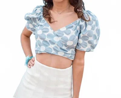 Jacquie The Label Puff Sleeve Floral Top In Light Blue