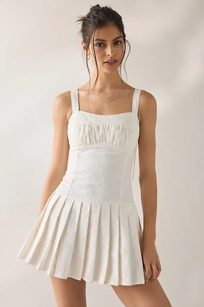 Jacquie The Label Reina Floral Jacquard Denim Mini Dress In White, Women's At Urban Outfitters