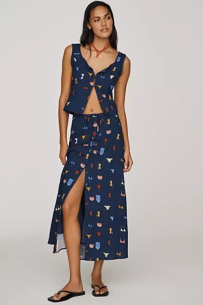 Jacquie The Label Rinni Button-front Skirt In Blue