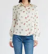 Jacquie The Label Maeve Bow Print Buttoned Shirt In Ivory Ribbon In Multi