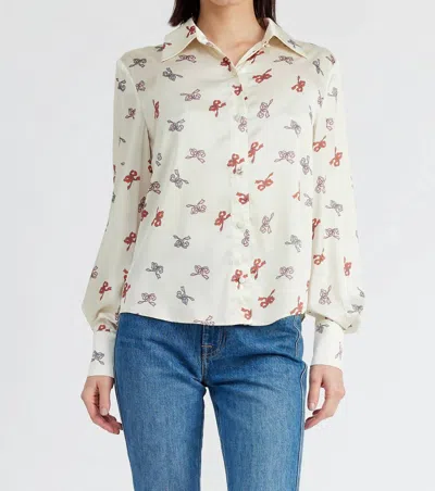 JACQUIE THE LABEL SILKY BOW BLOUSE IN IVORY RIBBON