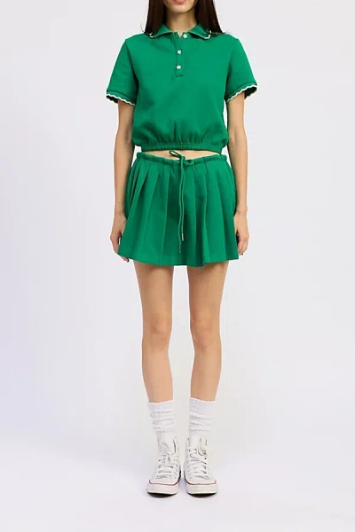 Jacquie The Label Sonnet Crop Short Sleeve Polo Top In Green, Women's At Urban Outfitters