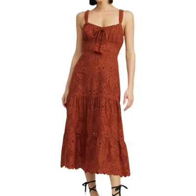 Jacquie The Label Take Her Everywhere Eyelet Corset Midid Dress In Terracotta In Brown