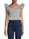 JACQUIE THE LABEL WOMEN'S FLORAL SMOCKED CROP TOP