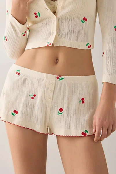 Jacquie The Label Yara Cherry Embroidered Pointelle Lounge Shorts In Light Yellow, Women's At Urban Outfitters