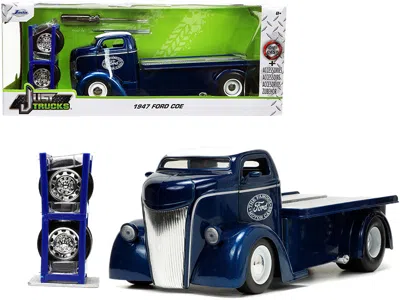 Jada 1947 Ford Coe Flatbed Truck Dark Blue Metallic With White Top "the Famous Motor Cars" With Extra Whe