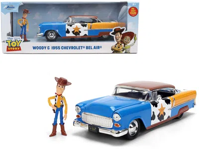 Jada 1955 Chevrolet Bel Air Blue With Graphics And Woody Diecast Figure "toy Story" Franchise "hollywood 