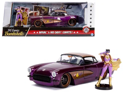 Jada 1957 Chevrolet Corvette Purple With Batgirl Diecast Figurine "dc Comics Bombshells" Series 1/24 Diec
