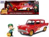 Jada 1959 Ford Anglia Red And White With Lucky The Leprechaun Diecast Figurine "lucky Charms" 1/24 Diecas