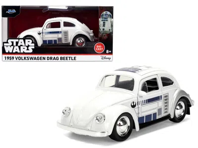 Jada 1959 Volkswagen Beetle "r2-d2" Livery White With Graphics "star Wars" Franchise "hollywood Rides" Se