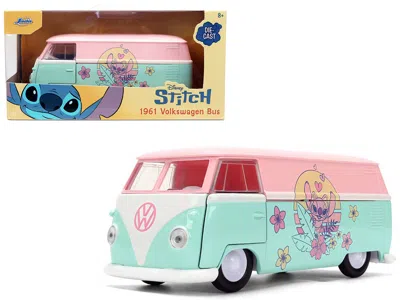 Jada 1961 Volkswagen Bus Pink And Blue With Graphics "disney's Stitch" "hollywood Rides" Series 1/32 Diec In Multi
