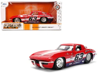 Jada 1963 Chevrolet Corvette Stingray #63 "chevy Racing" Red With White And Blue Stripes "bigtime Muscle" In Multi