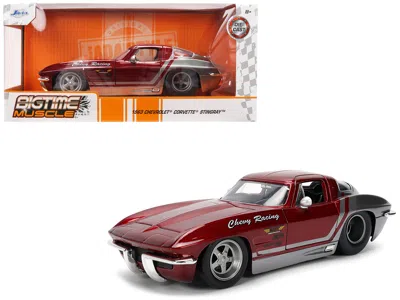 Jada 1963 Chevrolet Corvette Stingray "chevy Racing" Red Metallic And Gray "bigtime Muscle" Series 1/24 D