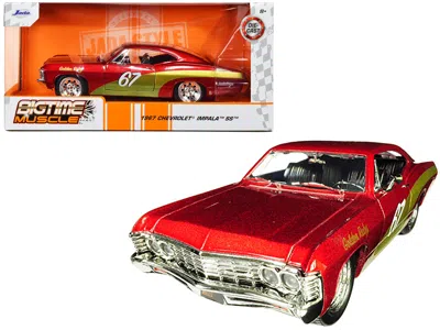 Jada 1967 Chevrolet Impala Ss #67 "golden Ruby" Red With Gold Stripes "bigtime Muscle" 1/24 Diecast Model