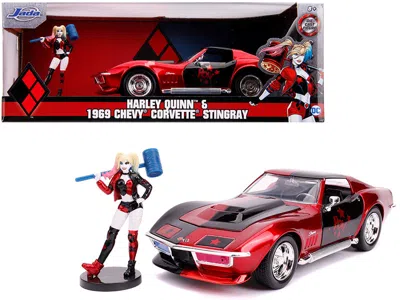 Jada 1969 Chevrolet Corvette Stingray With Harley Quinn Diecast Figurine "dc Comics" Series 1/24 Diecast