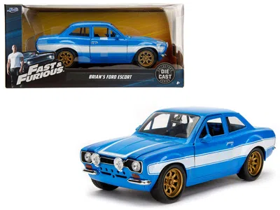 Jada 1970 Brian's Ford Escort Blue With White Stripes "fast & Furious" Movie 1/24 Diecast Model Car By Ja