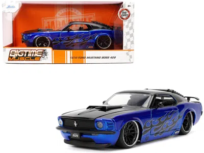 Jada 1970 Ford Mustang Boss 429 Black And Blue Metallic With Flames "bigtime Muscle" Series 1/24 Diecast 