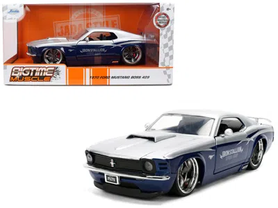 Jada 1970 Ford Mustang Boss 429 "iron Stallion Speed Shop" Silver And Dark Blue Metallic "bigtime Muscle" In Multi