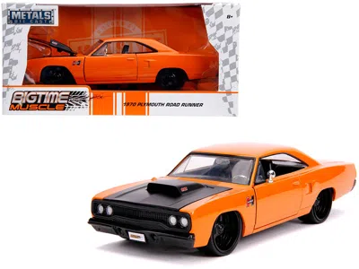 Jada 1970 Plymouth Road Runner Orange With Black Hood "bigtime Muscle" 1/24 Diecast Model Car By
