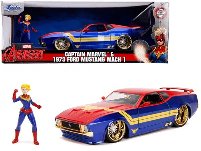 Jada 1973 Ford Mustang Mach 1 With Captain Marvel Diecast Figurine "avengers" "marvel" Series 1/24 Diecas