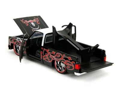 Jada 1985 Chevrolet C-10 Pickup Truck Black With White Top And Graphics With Charro Man Diecast Figure "t