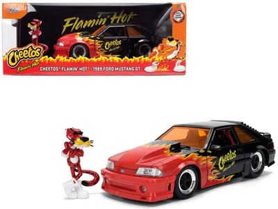 Jada 1989 Ford Mustang Gt Black Red Flame Graphics With Chester Cheetah Cheetos Flamin' Hot 1/24 Diecast  In Multi
