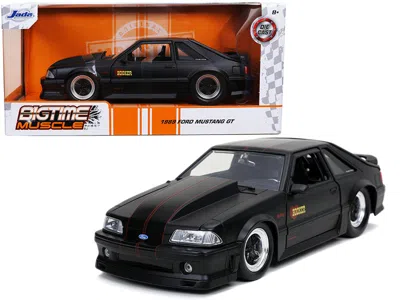 Jada 1989 Ford Mustang Gt "hooker" Matt Black With Red Stripes "bigtime Muscle" 1/24 Diecast Model Car By