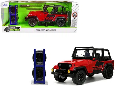 Jada 1992 Jeep Wrangler Dv8 Off-road Red With Matt Black Stripes With Extra Wheels "just Trucks" Series 1