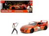 Jada 1995 Toyota Supra Orange Metallic With Graphics And Chainsaw Man Diecast Figure "chainsaw Man" (2022 In Orange