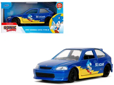 Jada 1997 Honda Civic Type R Blue Metallic With Graphics "sonic The Hedgehog" Video Game 1/32 Diecast Car