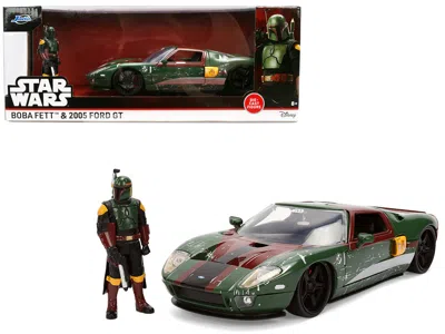 Jada 2005 Ford Gt Green (weathered) With Graphics And Boba Fett Figure "star Wars" Franchise "hollywood R