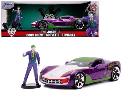 Jada 2009 Chevrolet Corvette Stingray With Joker Diecast Figurine "dc Comics" Series 1/24 Diecast Model C