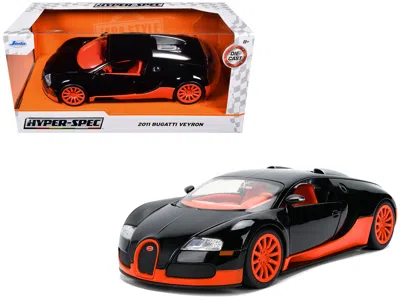 Jada 2011 Bugatti Veyron Black With Orange Accents And Orange Interior "hyper-spec" Series 1/24 Diecast M