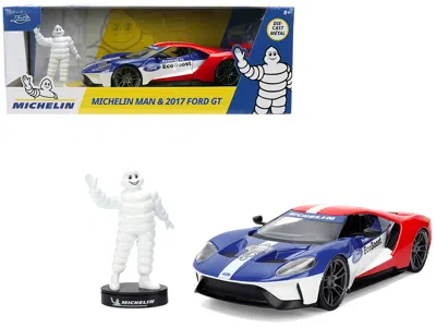 Jada 2017 Ford Gt Blue And Red With White Stripes With Michelin Man Diecast Figure "michelin Tires" "holl