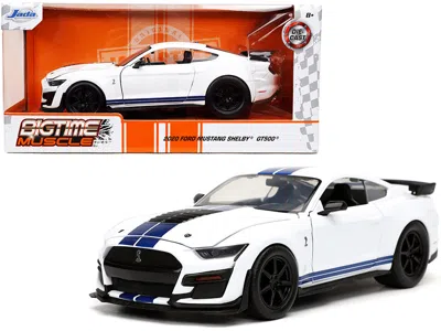 Jada 2020 Ford Mustang Shelby Gt500 White With Blue Stripes "bigtime Muscle" Series 1/24 Diecast Model Ca