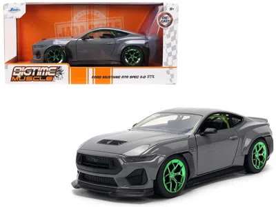 Jada 2024 Ford Mustang Rtr Gray With Green Wheels "bigtime Muscle" Series 1/24 Diecast Model Car In Multi
